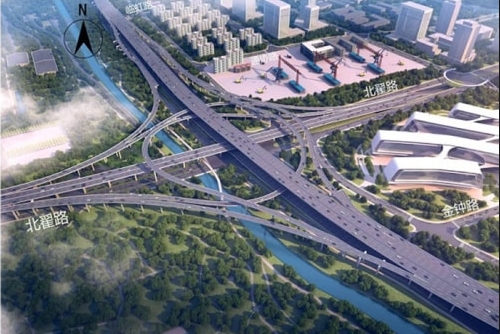 中交路建上海外环西段交通功能提升工程3标首件立柱吊装完成 中交路建上海外环西段交通功能提升工程3标首件立柱吊装完成