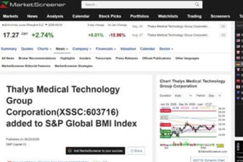 塞力医疗纳入标普全球BMI指数